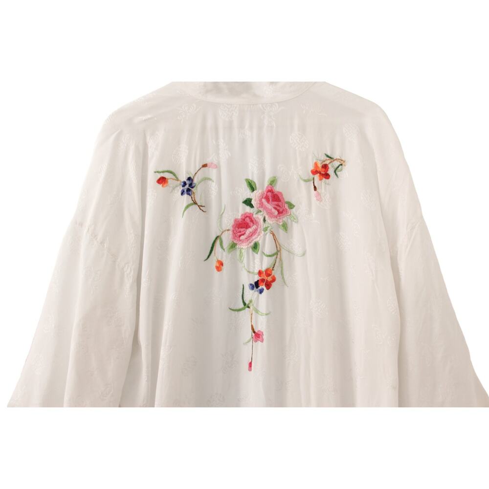 Vintage Golden Bee Floral Embroidered Rayon Long Kimono